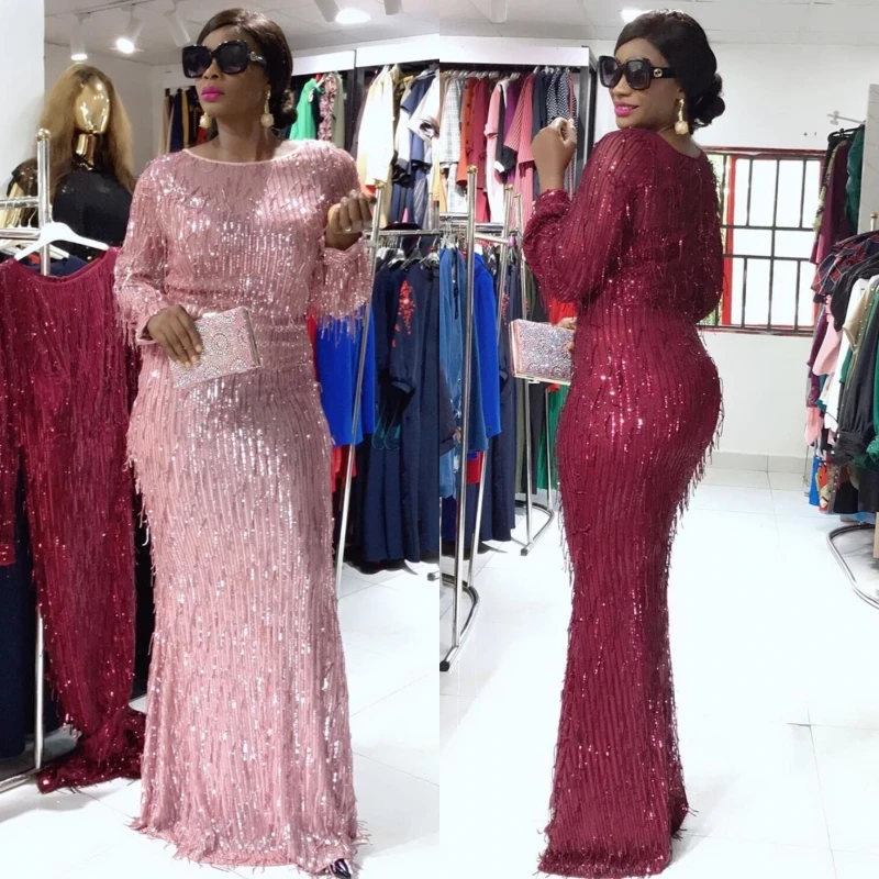 Элегантное женское длинное платье с блестками и кисточками для коктейвечерние