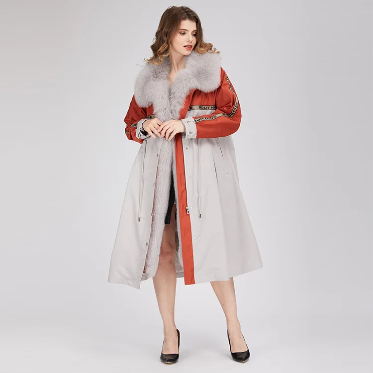 

2019 New Design 1 Colors Fox Fur Collar Longer Parka Coat Autumn And Winter Warm Fashion Coat Hot Design Coat