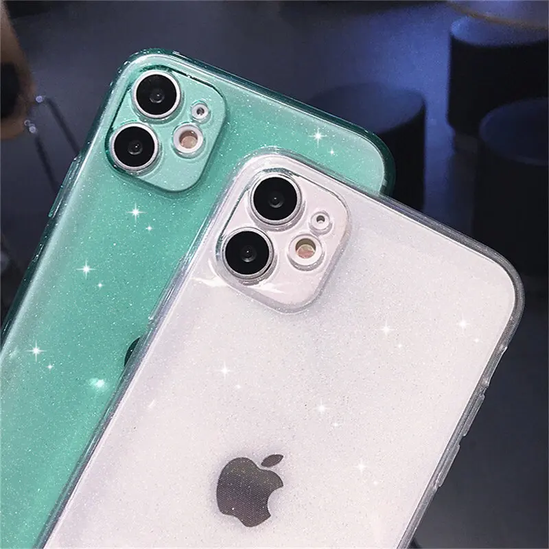 candy color glitter transparent phone case for iphone 13 11 12 pro 12 mini x xr xs max se 2020 7 8 plus 6 6s soft silicone cover free global shipping