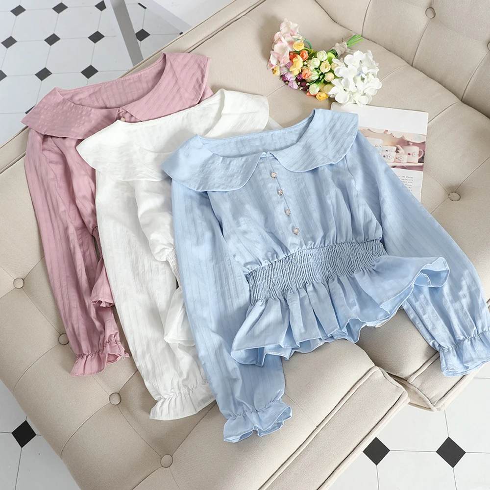 SINGRAIN осень для женщин Питер Пэн воротник с расклешенными рукавами Блузка