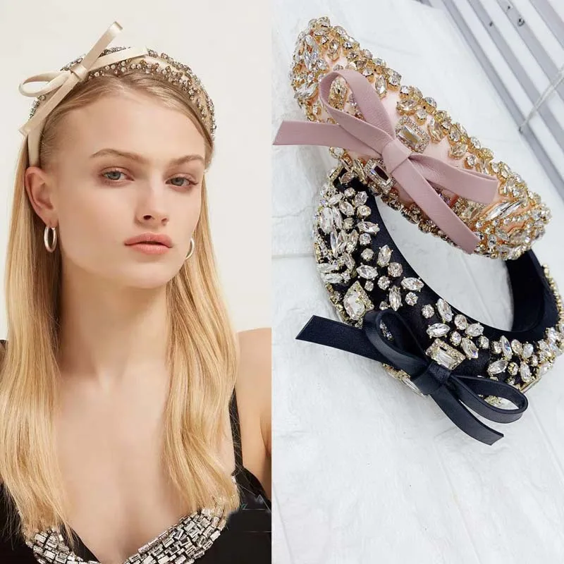 Luxury Full Diamond Baroque Headbands Crystal Rhinestones Personality Party Show Dance Crown Bowknot Turban Headdress Headwear