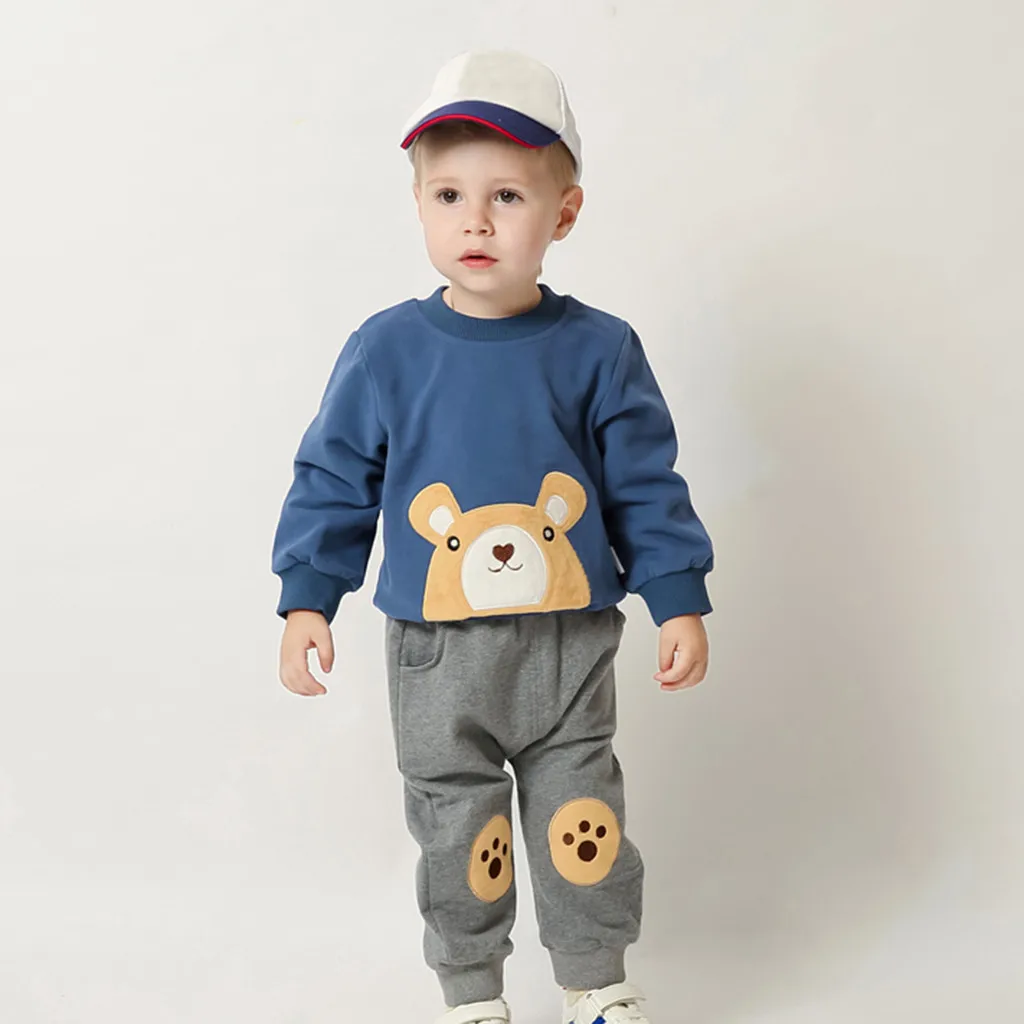 Костюм для маленьких мальчиков детская одежда футболка с рисунком медведя топы