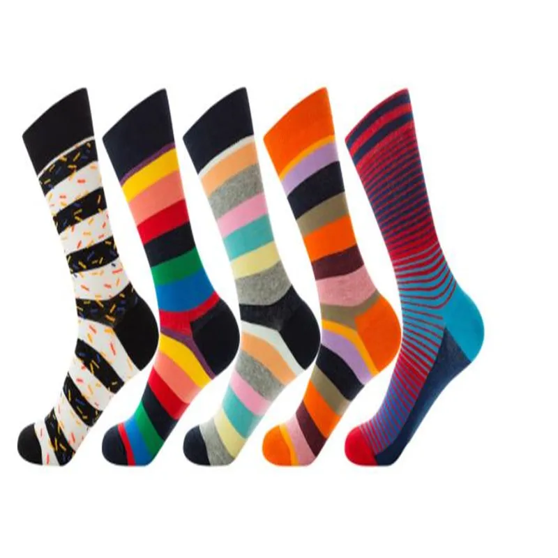 Носки ZQ015 в полоску серые оранжевые зеленые фиолетовые винно-красные синие и
