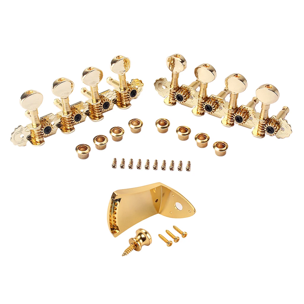 1 Set 4R4L Tuning Pegs Machine Heads with Tailpiece Strap Lock Screws Golden for Mandolin Accessory | Спорт и развлечения