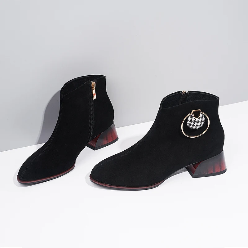 Ботильоны женские замшевые под розовое золото на среднем каблуке 4 5 см|Женские