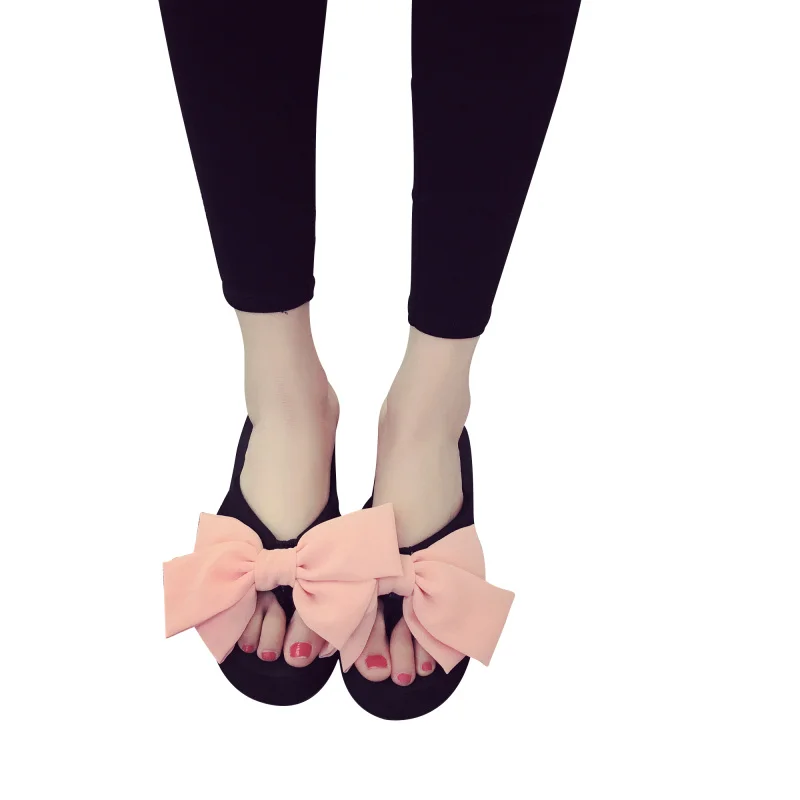 Шлепанцы женские с бантом пляжные сандалии Нескользящие на платформе летние