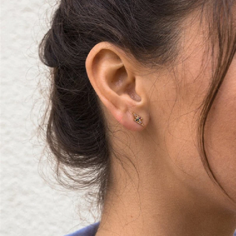 

AIDE 925 Sterling Silver Stud Earrings For Women Exquisite Lightning Colorful Zircon Piercing Cartilage Earings Jewelry kolczyki