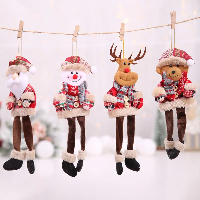 

1pc New Year Cute Santa Claus Snowman Dolls Christmas Tree Decoration for Home Kids Gift Merry Gingham Cloth Hanging Leg Pendant