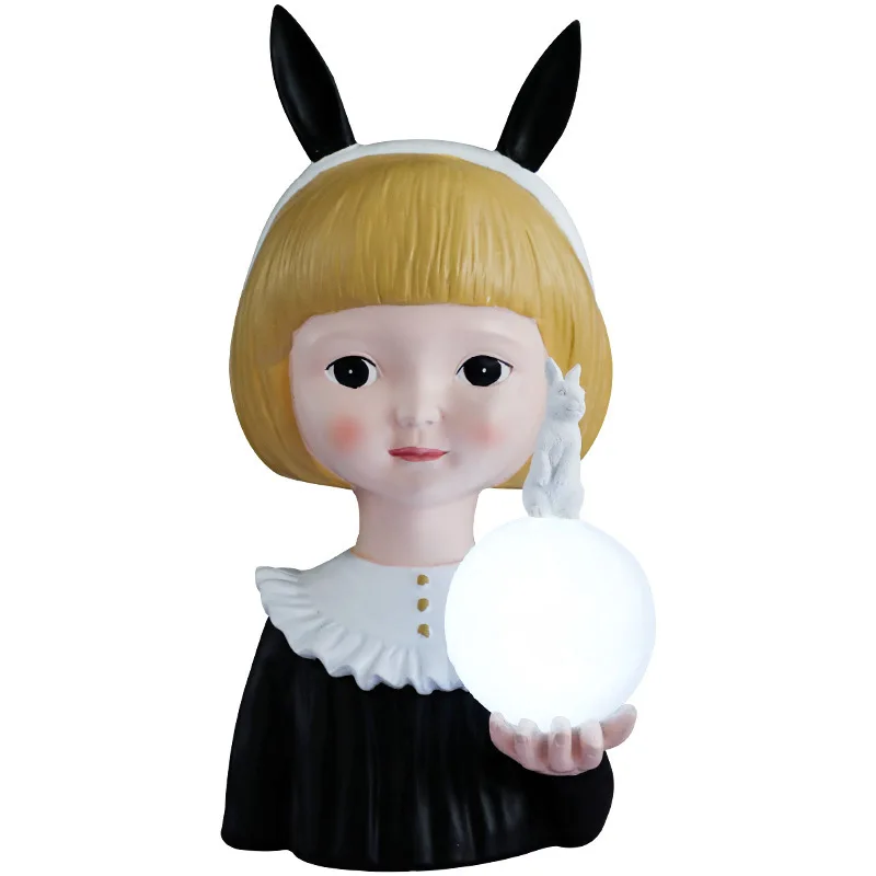 

Moon Rabbit Girl Resin Craft Figurine Living Room Bedroom Corridor Night Light Decoration Ornaments Home Decoration Accessories