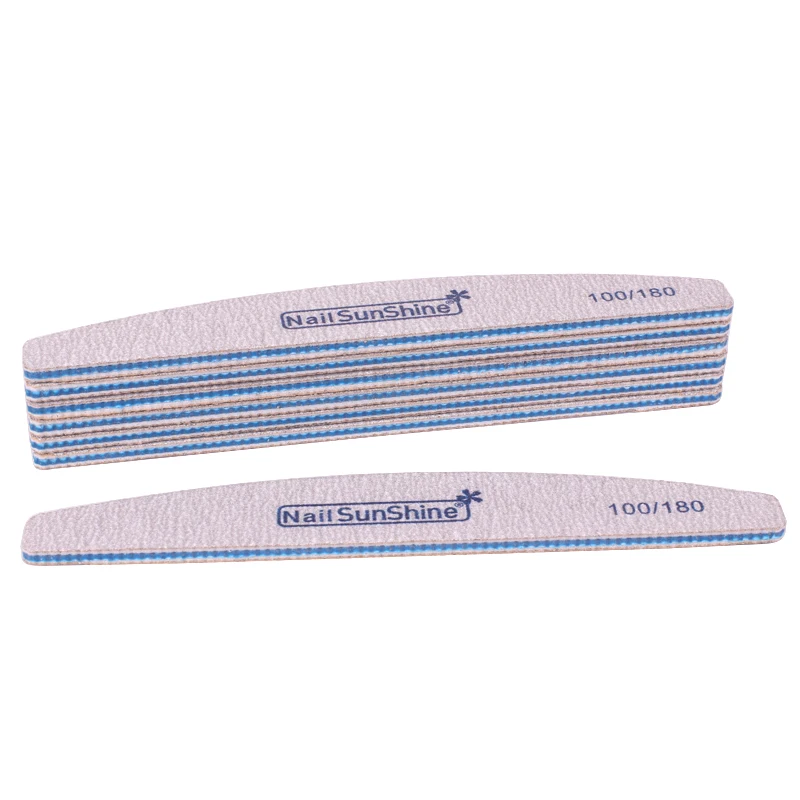 100Pcs Strong Sanpaper Nail Files 100/180 Lima Buffer Block Grey Boat Sanding Manicure Curved Double Sided Emery Board File | Красота и