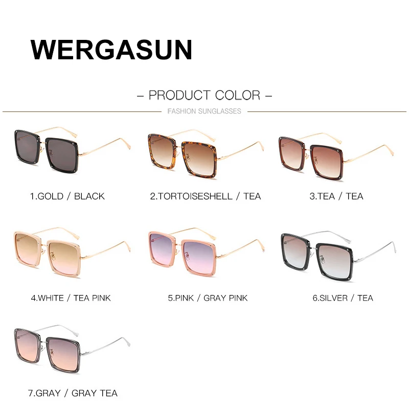 

WERGASUN Classic Sunglasses Fashion Men Women Brand Designer Vintage Square Metal Frame Sun Glasses High Quality