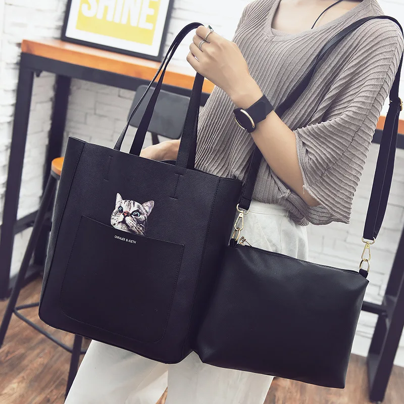 Набор женских сумок 2 Милая голова кошки девушки одиночные Сумки На Плечо дамы