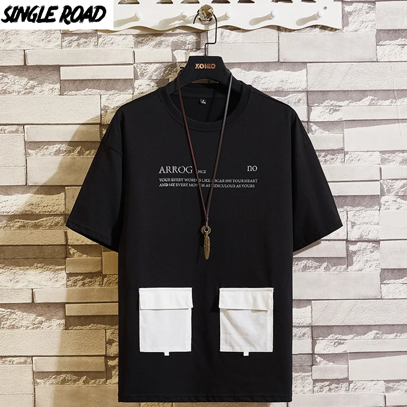 Мужская футболка SingleRoad летняя большого размера с карманами в стиле хип хоп