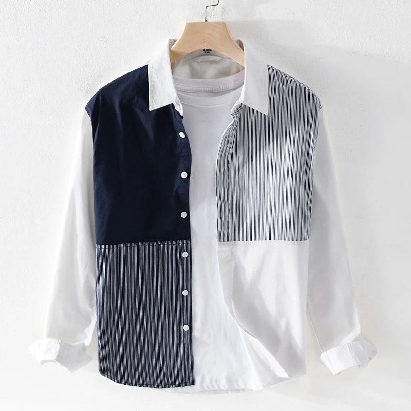

Suehaiwe's brand long sleeve pure cotton shirt men fashion casual shirts for men comfortable patchwork shirt mens chemise camisa