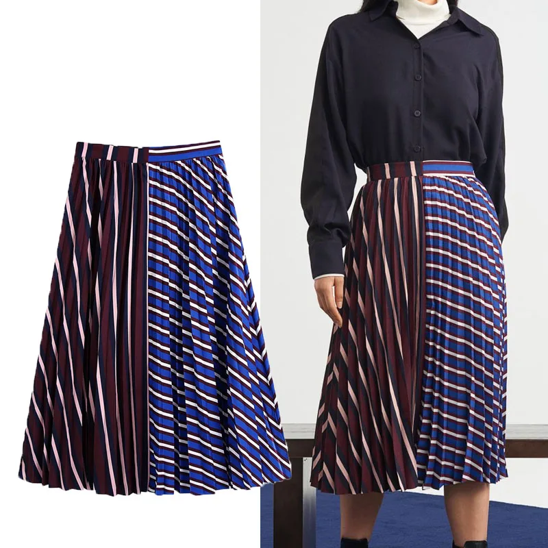 

Za Skirts Women Midi Pleated Daily Hit The Color Casual All-match Students Simple Fashion Oversized Girls Sweet Pleated Skirt
