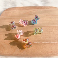 qumeng fashion simple cute colorful acrylic animal bear earrings for girls women children ear studs birthday gift lovely jewelry
