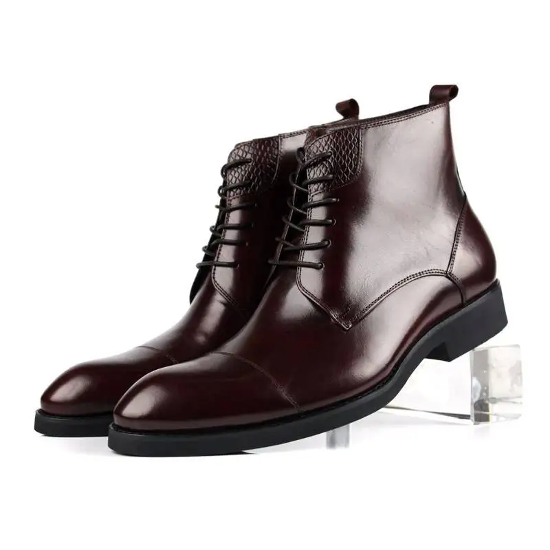 

Premium Genuine Leather Business Style Easy Care Derby Boot for Men Work Boot Lace Up Style Waterproof Flats Heel Solid Color