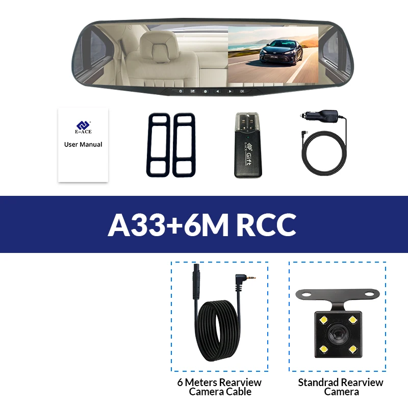 E-ACE Full HD 1080 P Автомобильный видеорегистратор Камера Авто 4.3 дюймов Зеркало заднего вида цифрового видео Регистраторы объектив registrat видеокамера - Название цвета: A33-6M RCC