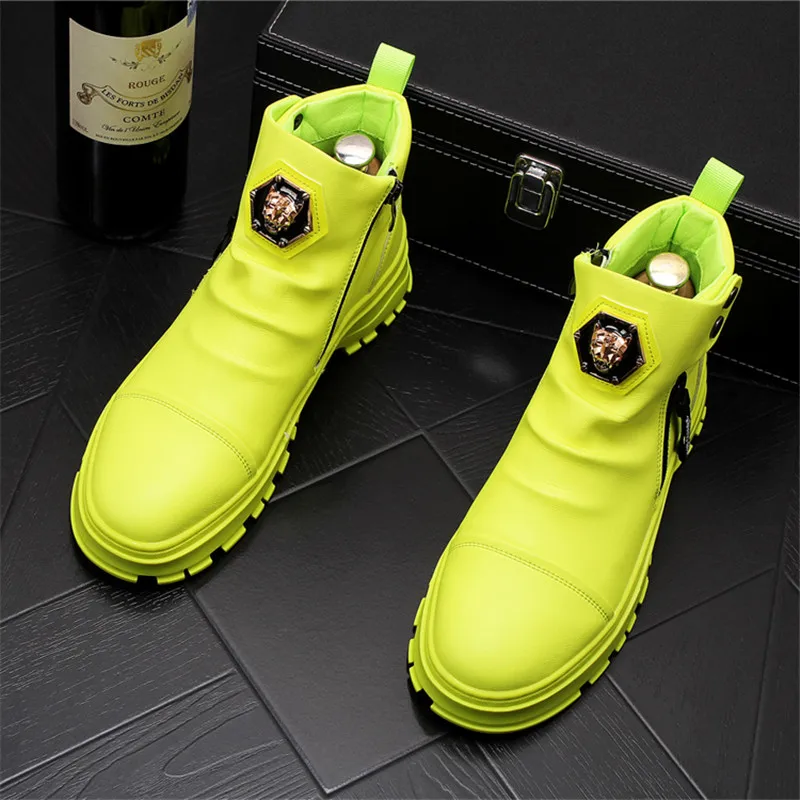 Online Sepatu Martin Pria Kulit Fashion Musim Gugur Sepatu Bot Pergelangan Kaki Motor Punk Hijau Zapatillas Hombre