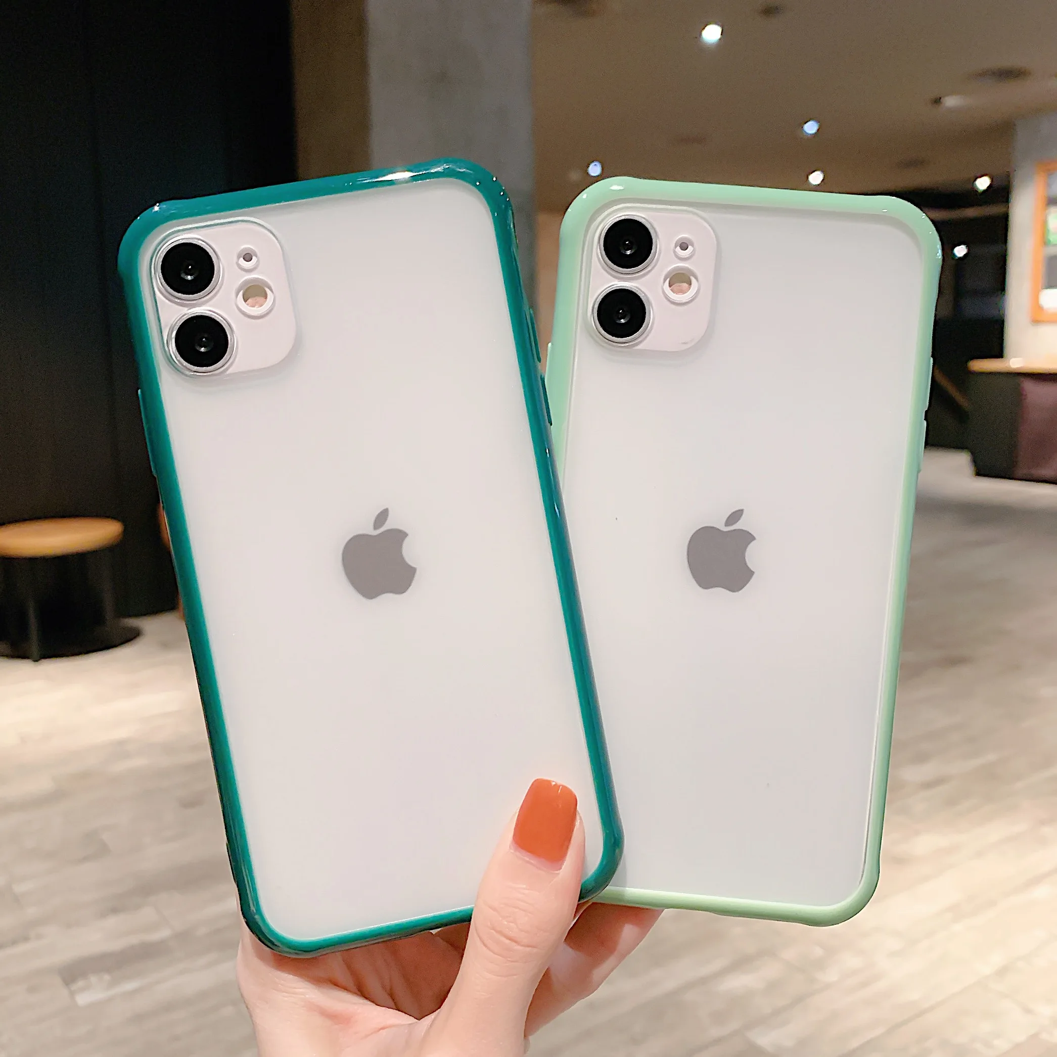 

For iPhone 12 11 Pro X Xs MAX XR 6 6s 7 8 Plus Shockproof Armor Transparent Phone Case iPhone Candy Color Protective Case