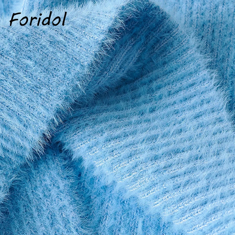 

Female Bandage Knitted Sweater Cardigan Women Causal Soft Sweater Crop Top Autumn Winter Knitted Long Sleeve Korean Sweater Blue