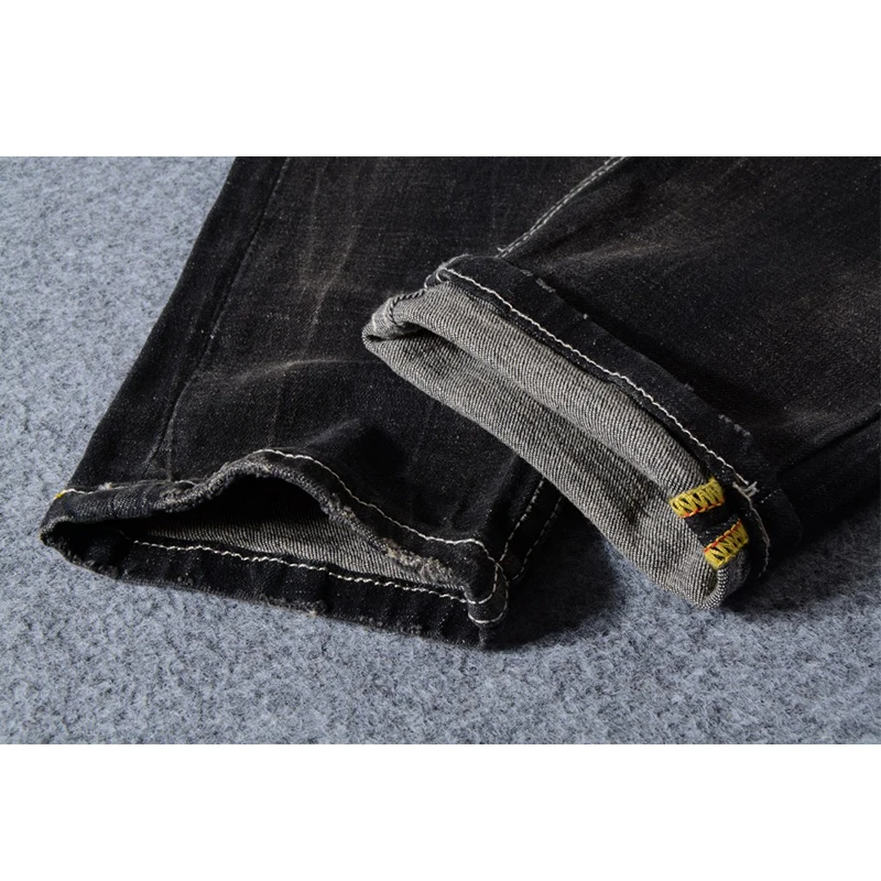 Джинсы с черным принтом мужские модные дизайнерские брендовые джинсы логотипом