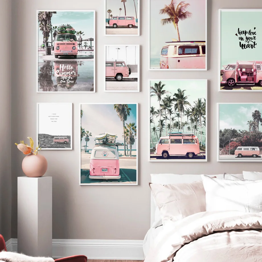 Дорожный автомобиль кокосовое дерево Пляжный Пейзаж настенная Картина на холсте