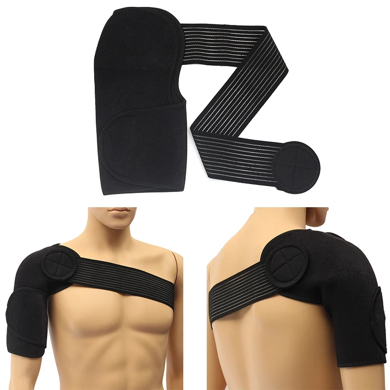 

Black Adjustable Pad Sport Single Shoulder Brace Support Strap Wrap Belt Single Adjustable Support Strap