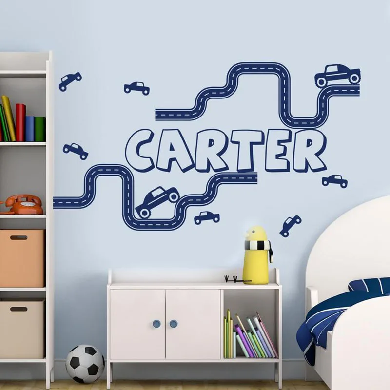 Игрушечная Автомобильная Наклейка на стену индивидуальное имя для детей