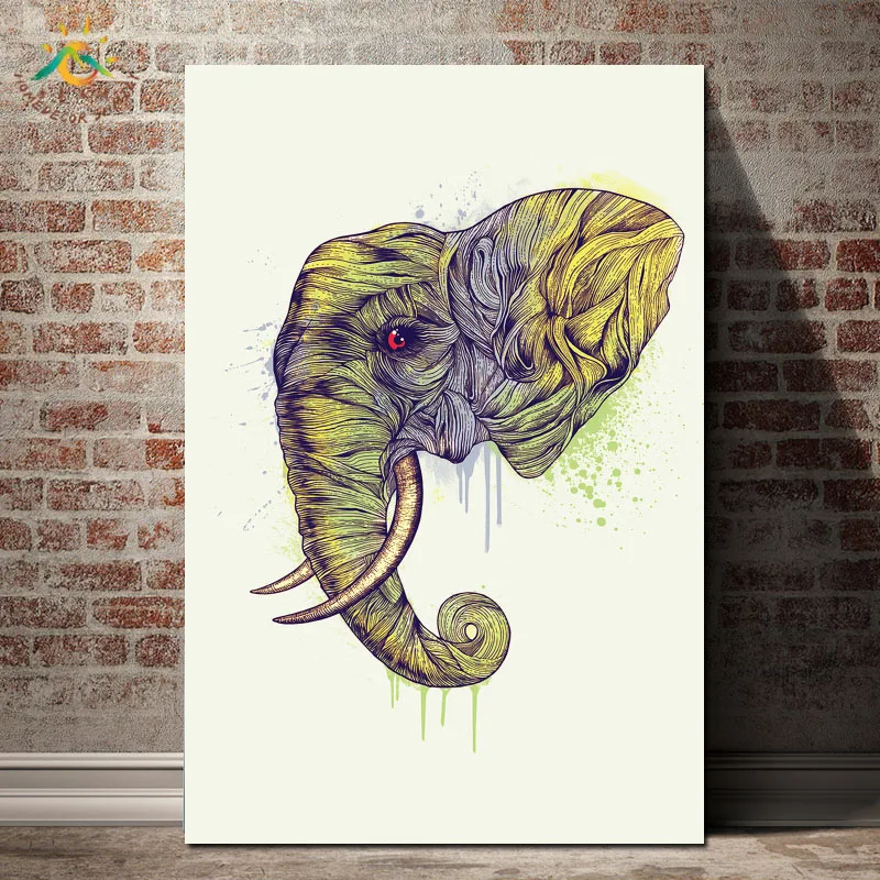 Elephant арт желтый рисунок Холст Картина Wall Art холст картины поп художественные