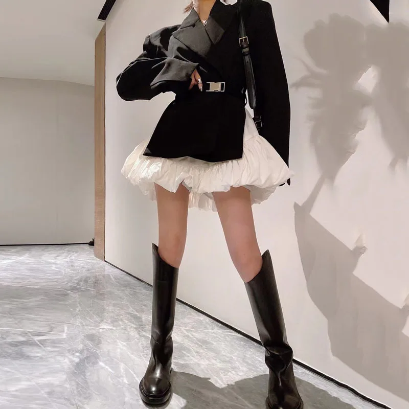 

[DEAT] High Elastic Waist Half-body Ruched Black Ball Gown Above Knee Skirt Women Fashion Tide New Summer autumn 2021 GX672