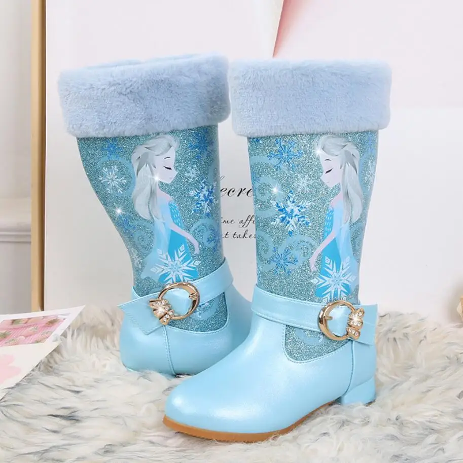 Kids shoes Children Princess Cartoon Boots Leather Bling Fashion New girls Genuine Wool Warming Winter Knee Long |