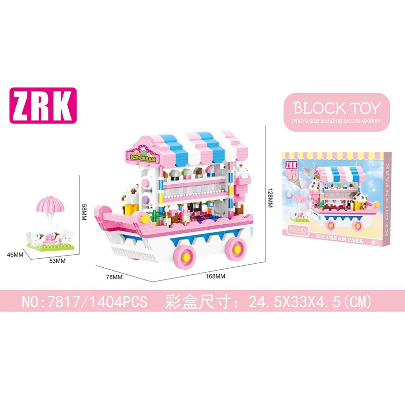 

New Arrival ZRK Small Particle Building Blocks Classic Game Ice Cream Car Candy House Mini Bricks Toys for Children Gifts