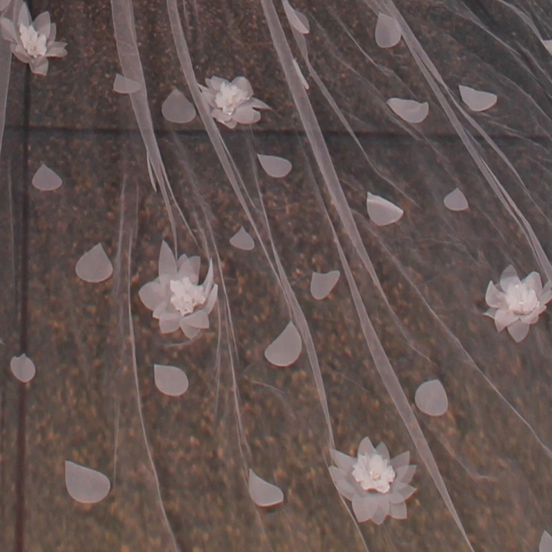 

2T Floor Length Trailing Cathedral Wedding Veil with Waterdrop Floral Appliques