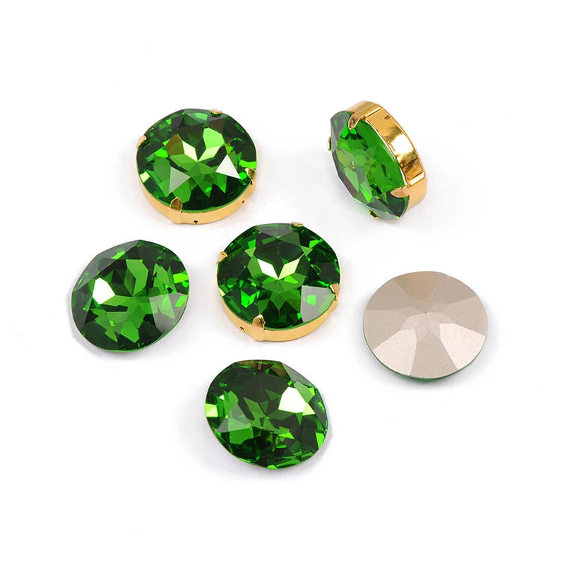 YANRUO 1201 27mm Peridot Round Fancy Stones Silver And Gold Claw Setting Point Back Strass Crystal Rhinestones For Dresses | Дом и сад