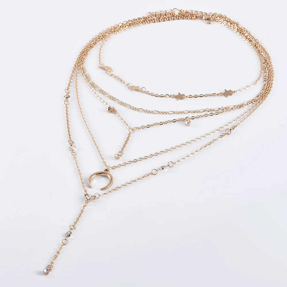 Цепочка на шею Женская многослойная золотистая 5 шт./компл. | Украшения и