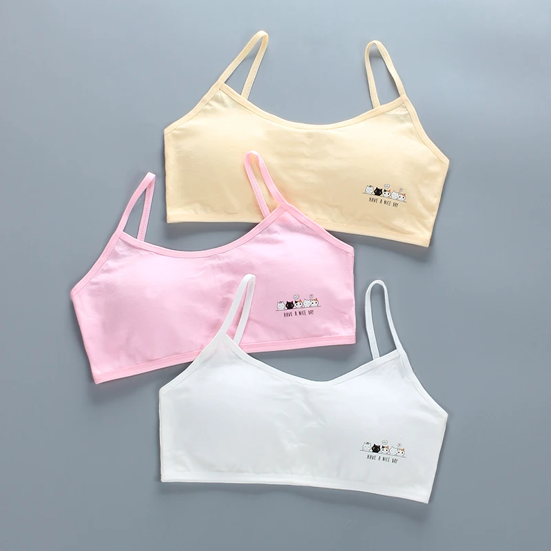 

Girls Cotton Training Bra With Chest Pad Puberty Kids Double Deck Vest Sport Soft Tops Tank Breathable Underwear Bras 8-18Y