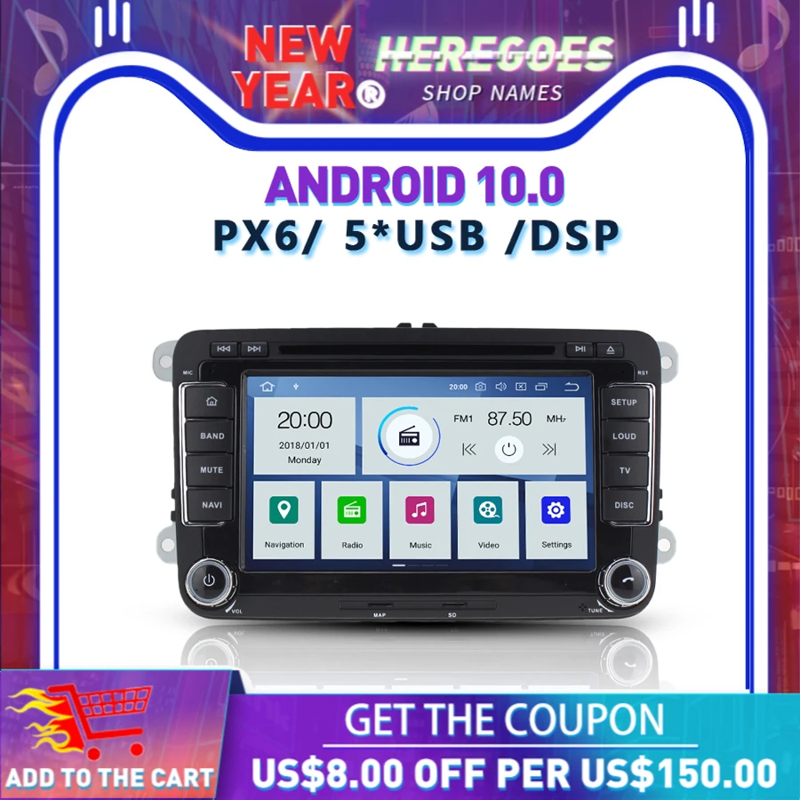 PX6 IPS DSP Android 10 4G RAM + 64G ROM радио Bluetooth 5 0 карта Wifi TPMS DAB автомобильный DVD GPS плеер для VW