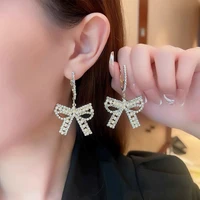 elegant bow dangle earrings korean rhinestone pendant earrings for women female retro drop earrings 2022 trend fashion jewelry