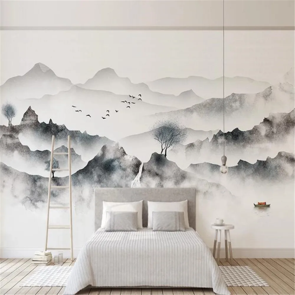 

Milofi пользовательские 3D мраморный черный и белый серый художественное зачатие чернила пейзаж ТВ фон настенная бумага росписи