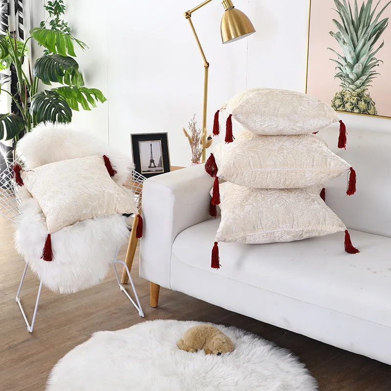 Бархатный Чехол для подушки однотонный чехол с кисточками и кружевом дивана