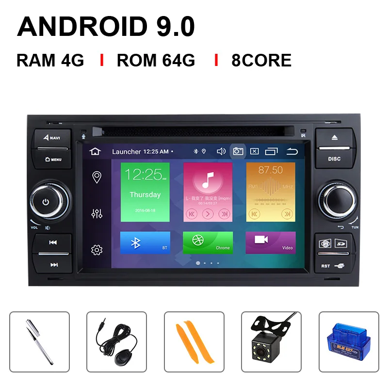 8 Core 64ROM OBD Cam Ips DSP 8 Core2 din Android 9 автомобильный Радио мультимедиа для Ford Focus 2 3 mk2 Mondeo 4 Kuga Fiesta Transit подключения S-MAXC-MAX 4G 64G - Цвет: 8 Core 64ROM OBD Cam