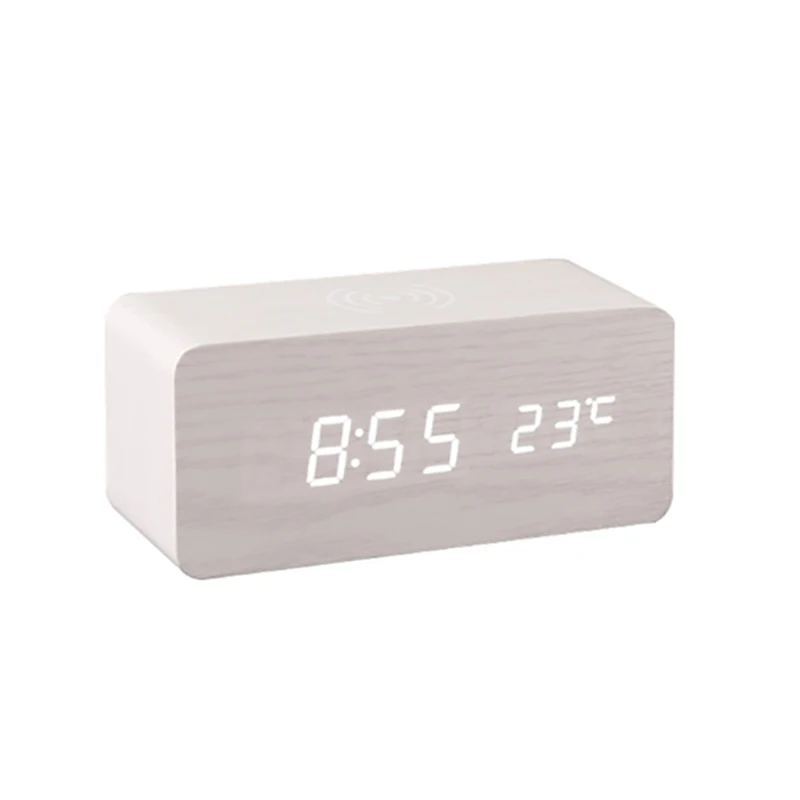 

Alarm Clock Creative Led Digital Clock Wooden Electronic Alarm Clock Mobile Phone Wireless Charging Luminous Desk Clock