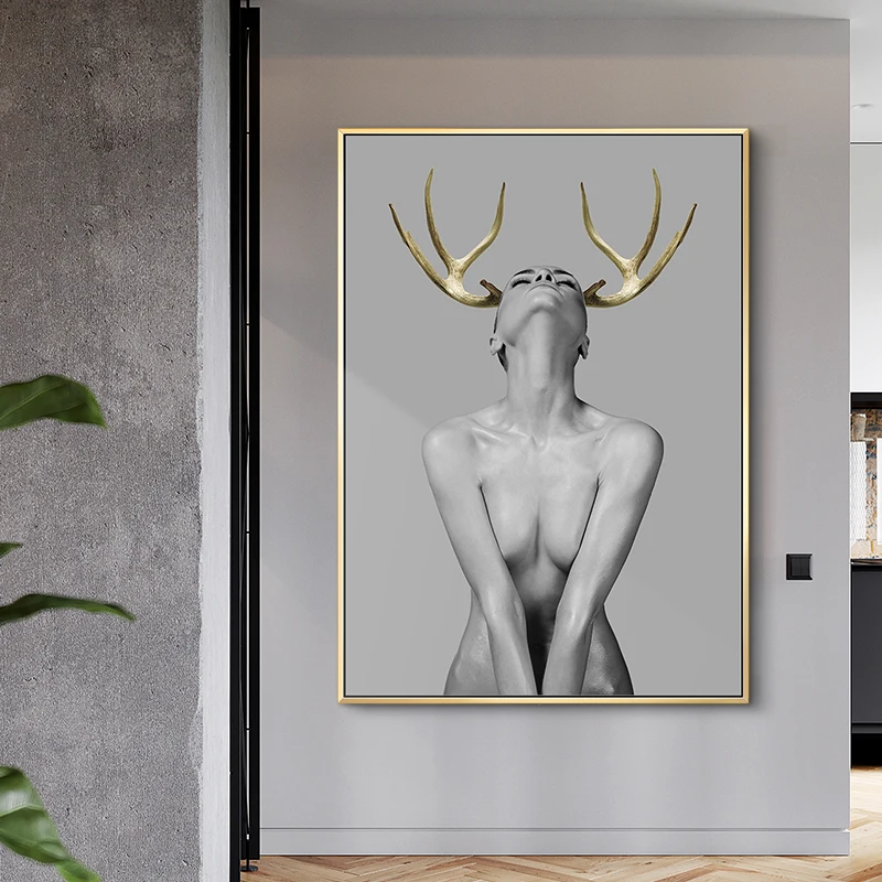 Скандинавские оленьи рожки для девочек фигурные стены Искусство на холсте