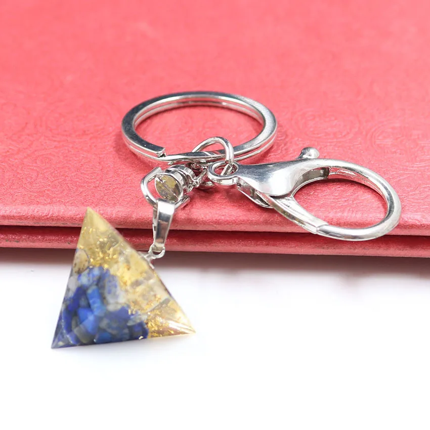 

FYSL Silver Plated Lobster Clasp and Circle Many Colors Stone and Resin Pyramid Key Chain Orgone Energy Jewelry