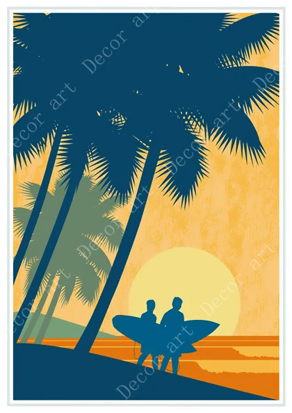 Прибой в Америке Гавайи Пляж путешествия холст картина старинные стены крафт