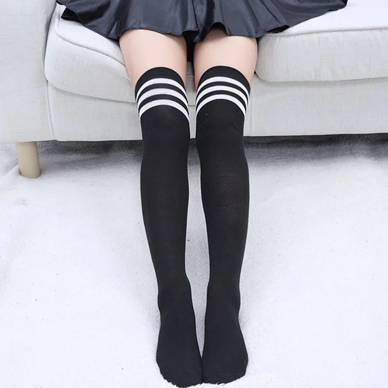

3pairs Women Stockings Lovely Striped Ladies Sexy Knee High Stretchy Tube Japanese Skateboard Retro Female black Girl Stockings