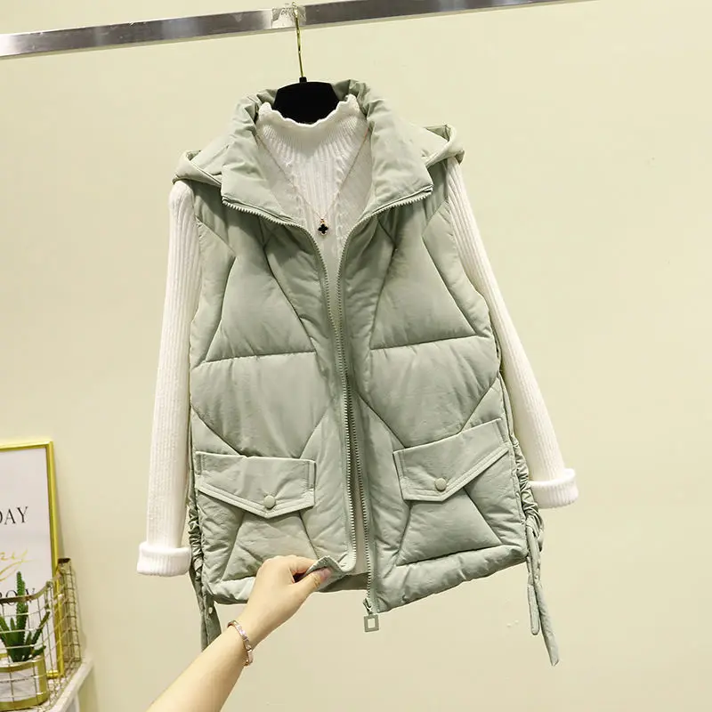 

Beadon New Autumn Winter Short Cotton Vest Hooded Women Jacket Sleeveless Coat Warm Ladies Winter Waistcoat