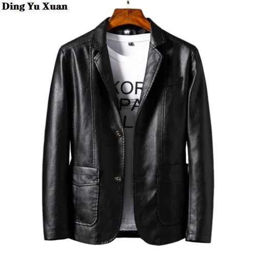 

Spring Autumn Oversized Leather Jacket Men Business Fashion Men's Slim Fit Pu Leather Blazer Masculino Plus Size Suit Coat M-6XL