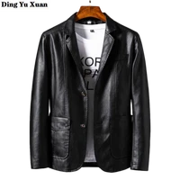 spring autumn oversized leather jacket men business fashion mens slim fit pu leather blazer masculino suit coat m 6xl